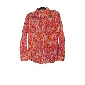J. McLaughlin Pink Orange White Cotton Long Sleeve Pinwheel ButtonUp Blouse Sz M